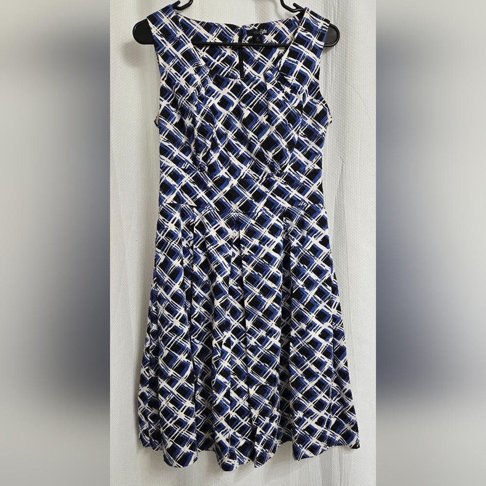 East 5th Blue, Black and White Checkered Pleated Dress